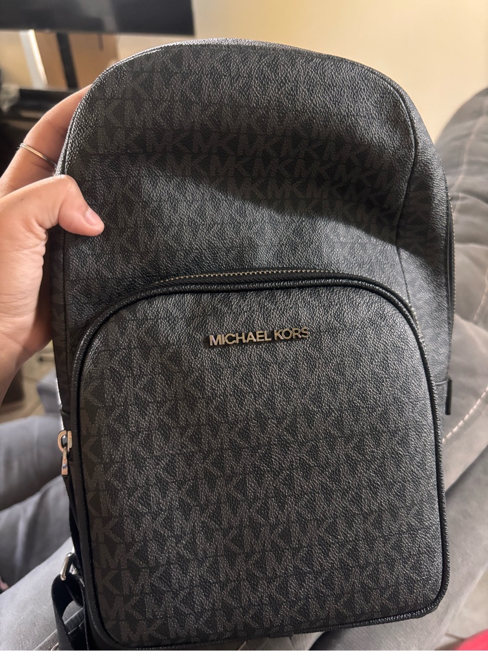 Michael Kors Men's Dark Gray MK Monogram Crossbody Backpack